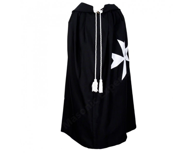 Masonic Knight Malta Cloak Mantle Black with (8 pointed) Maltese Cross