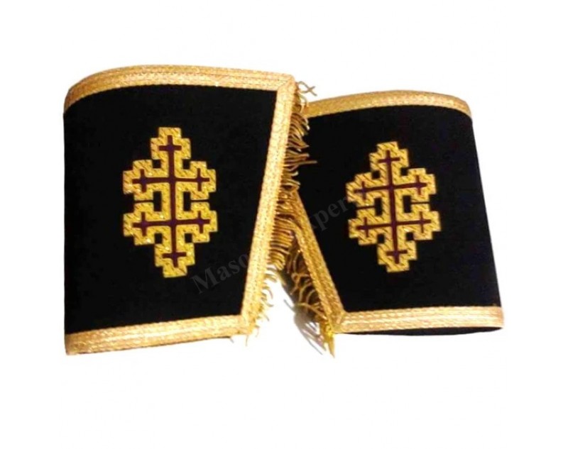 Masonic Gauntlets Cuffs - 33rd Degree with Cross Bullion Embroidered With Fringe